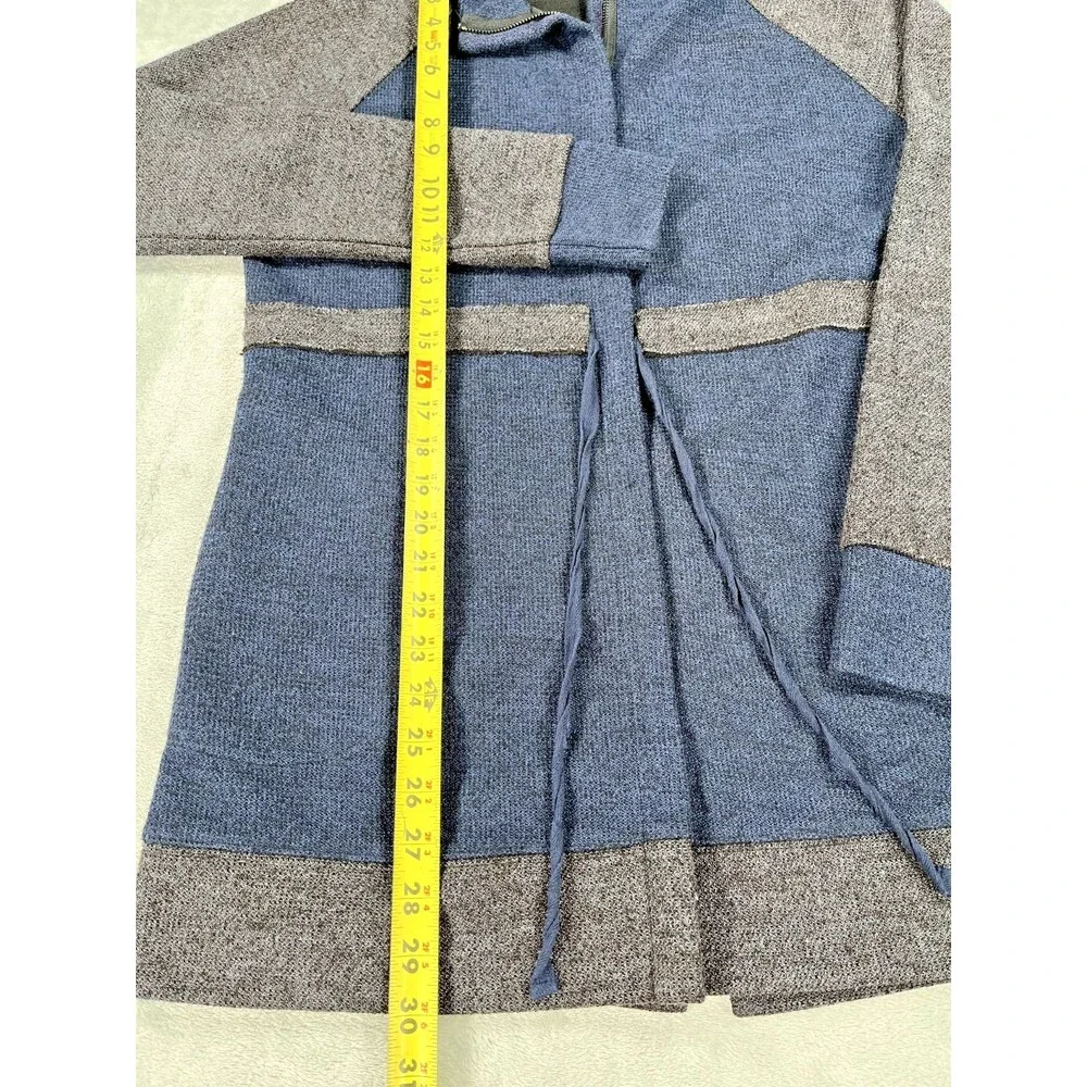 Skies Are Blue Contrast Panel Zip Up Cardigan Jacket Drawstring Blue Grey Medium